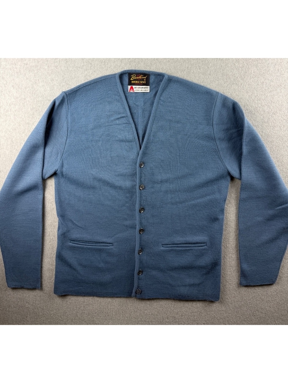 Vintage 70s Brentwood Double Knit Cardigan Sweater Blue Acrylic Grandpa